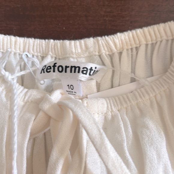 Reformation  Puff Sleeve Smocked Blouse Top in Cream Size 10 - Picture 9 of 15